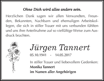 Traueranzeige von Jürgen Tannert von Super Sonntag Merseburg