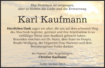 Traueranzeige von Karl Kaufmann von Mitteldeutsche Zeitung Halle/Saalkreis