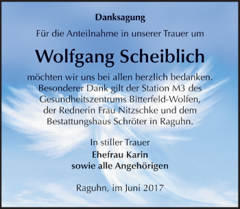 Traueranzeige von Wolfgang Scheiblich von Mitteldeutsche Zeitung Bitterfeld