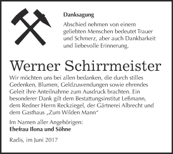 Traueranzeige von Werner Schirrmeister von WVG - Wochenspiegel Wittenberg