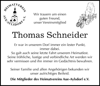 Traueranzeige von Thomas Schneider von Mitteldeutsche Zeitung Zeitz