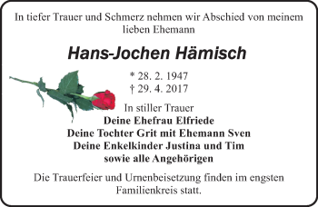 Traueranzeige von Hans-Jochen Hämisch von Mitteldeutsche Zeitung Bitterfeld