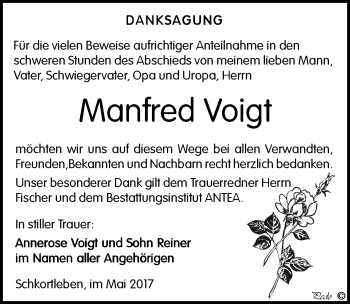 Traueranzeige von Manfred Voigt von Mitteldeutsche Zeitung Weißenfels