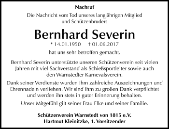 Traueranzeige von Bernhard Severin von Mitteldeutsche Zeitung Quedlinburg