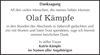 Traueranzeige von Olaf Kämpfe von WVG - Wochenspiegel Dessau / Köthen