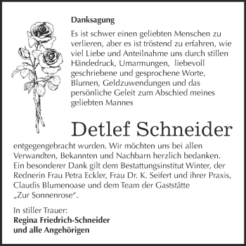Traueranzeige von Detlef Schneider von WVG - Wochenspiegel Bitterfeld