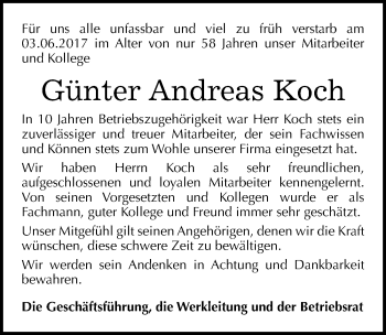 Traueranzeige von Günter Andreas Koch von Mitteldeutsche Zeitung Quedlinburg