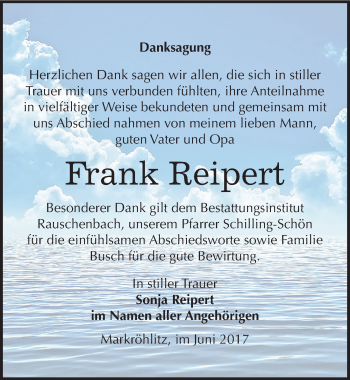 Traueranzeige von Frank Reipert von Mitteldeutsche Zeitung Weißenfels