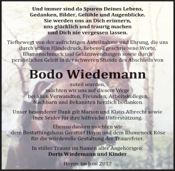 Traueranzeige von Bodo Wiedemann von Mitteldeutsche Zeitung Aschersleben