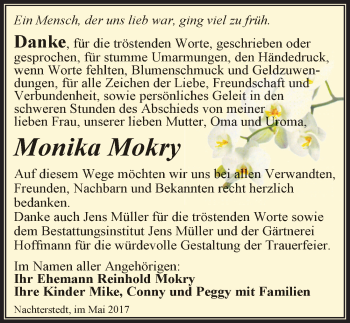 Traueranzeige von Monika Mokry von Mitteldeutsche Zeitung Aschersleben