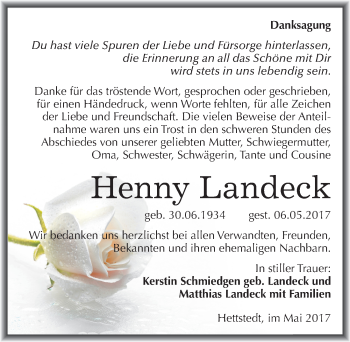 Traueranzeige von Henny Landeck von Mitteldeutsche Zeitung Mansfelder Land