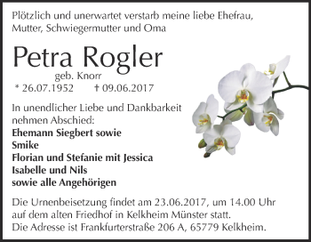 Traueranzeige von Petra Rogler von Super Sonntag Bernburg