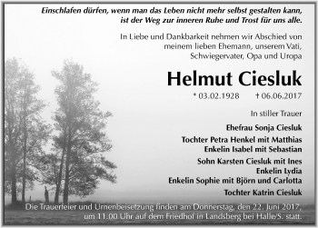 Traueranzeige von Helmut Ciesluk von Mitteldeutsche Zeitung Halle/Saalkreis