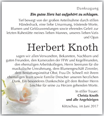 Traueranzeige von Herbert Knoth von Super Sonntag Merseburg