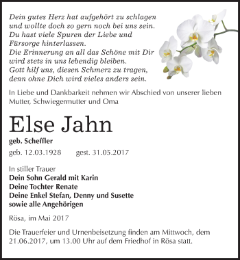 Traueranzeige von Else Jahn von Mitteldeutsche Zeitung Bitterfeld
