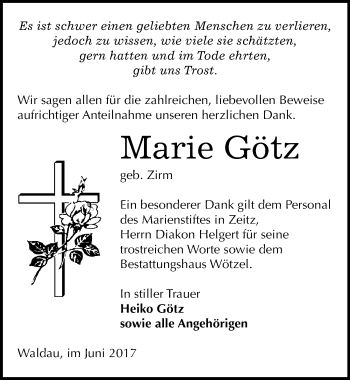 Traueranzeige von Marie Götz von Mitteldeutsche Zeitung Zeitz