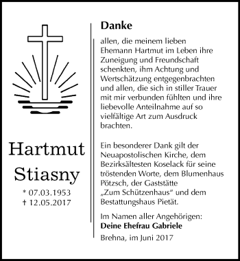 Traueranzeige von Hartmut Stiasny von Mitteldeutsche Zeitung Bitterfeld