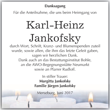 Traueranzeige von Karl-Heinz Jankofsky von WVG - Wochenspiegel Merseburg