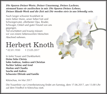 Traueranzeige von Herbert Knoth von Super Sonntag Merseburg