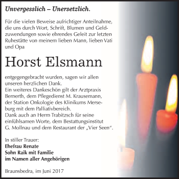 Traueranzeige von Horst Elsmann von WVG - Wochenspiegel Merseburg
