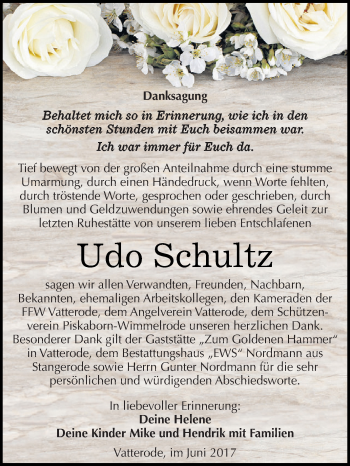 Traueranzeige von Udo Schultz von Super Sonntag SGH Mansf. Land