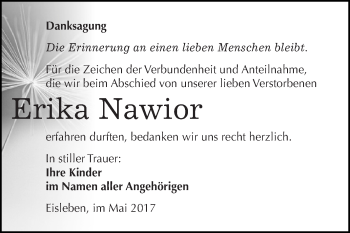 Traueranzeige von Erika Nawior von Wochenspiegel Mansfelder Land