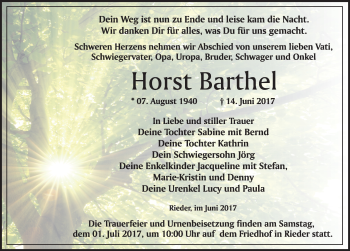 Traueranzeige von Horst Barthel von Mitteldeutsche Zeitung Quedlinburg