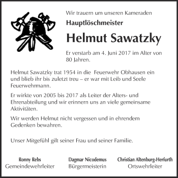 Traueranzeige von Helmut Sawatzky von Super Sonntag Merseburg
