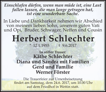 Traueranzeige von Herbert Schlechter von Mitteldeutsche Zeitung Halle/Saalkreis
