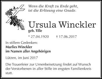 Traueranzeige von Ursula Winckler von Super Sonntag Merseburg