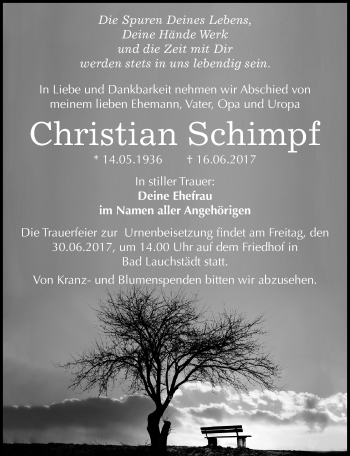 Traueranzeige von Christian Schimpf von Mitteldeutsche Zeitung Merseburg/Querfurt
