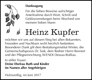 Traueranzeige von Heinz Kupfer von Mitteldeutsche Zeitung Bitterfeld