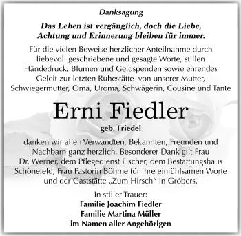 Traueranzeige von Erni Fiedler von Mitteldeutsche Zeitung Merseburg/Querfurt