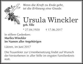 Traueranzeige von Ursula Winckler von Super Sonntag Merseburg