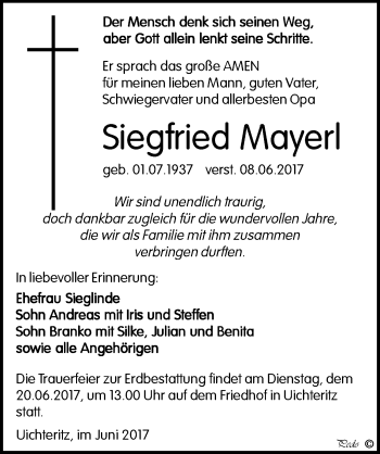 Traueranzeige von Siegfried Mayerl von Mitteldeutsche Zeitung Weißenfels