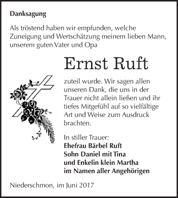 Traueranzeige von Ernst Ruft von WVG - Wochenspiegel Merseburg