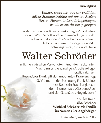 Traueranzeige von Walter Schröder von Super Sonntag SGH Mansf. Land