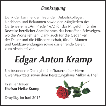 Traueranzeige von Edgar Anton Kramp von Super Sonntag Zeitz