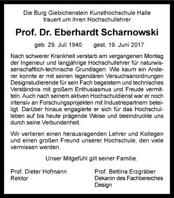 Traueranzeige von Eberhardt Scharnowski von Mitteldeutsche Zeitung Halle/Saalkreis