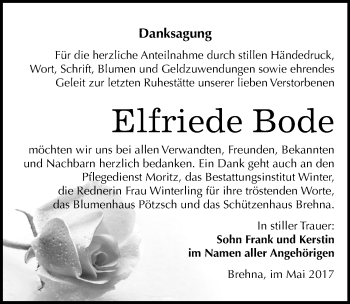 Traueranzeige von Elfriede Bode von Mitteldeutsche Zeitung Bitterfeld