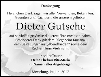 Traueranzeige von Dieter Gutsche von Mitteldeutsche Zeitung Merseburg/Querfurt