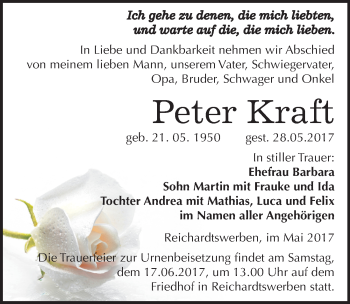 Traueranzeige von Peter Kraft von Mitteldeutsche Zeitung Weißenfels