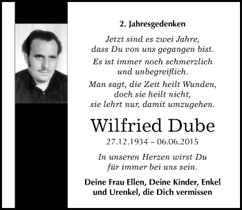 Traueranzeige von Wilfried Dube von Mitteldeutsche Zeitung Quedlinburg