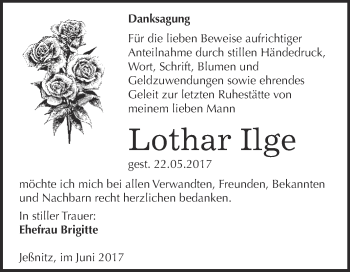Traueranzeige von Lothar Ilge von WVG - Wochenspiegel Bitterfeld