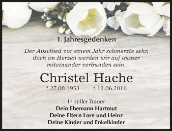 Traueranzeige von Christel Hache von Mitteldeutsche Zeitung Dessau-Roßlau