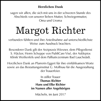 Traueranzeige von Margot Richter von WVG - Wochenspiegel Merseburg
