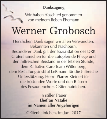 Traueranzeige von Werner Grobosch von WVG - Wochenspiegel Wittenberg