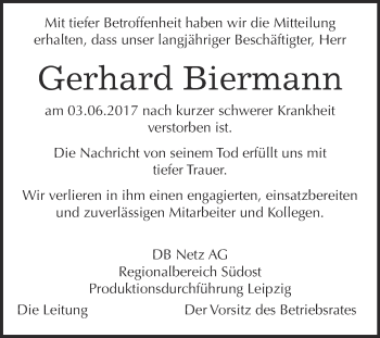Traueranzeige von Gerhard Biermann von WVG - Wochenspiegel Halle