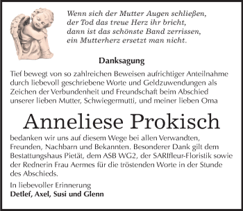 Traueranzeige von Anneliese Prokisch von Mitteldeutsche Zeitung Bitterfeld