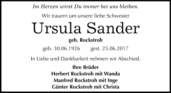Traueranzeige von Ursula Sander von Mitteldeutsche Zeitung Naumburg/Nebra